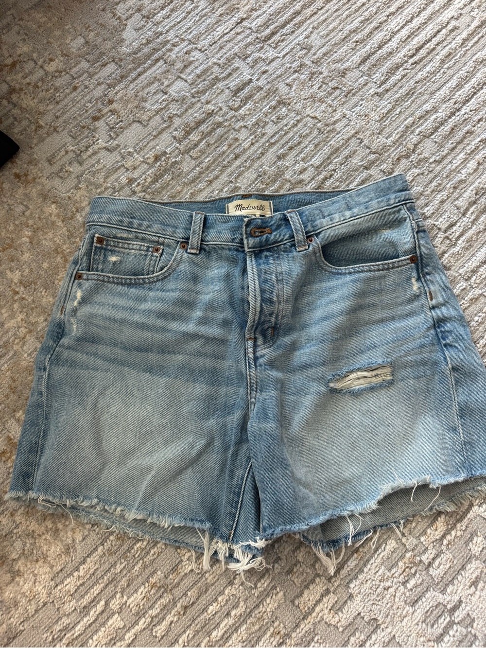 Madewell Washed Blue Frayed Hem Denim Shorts